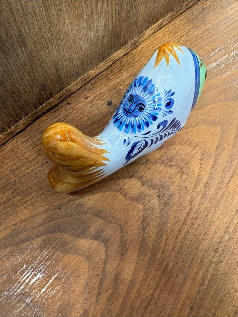Hand-Painted Ceramic Fish Figurine - Blue, Green & Gold
